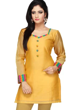 Plain Chanderi Kurti in Yellow
