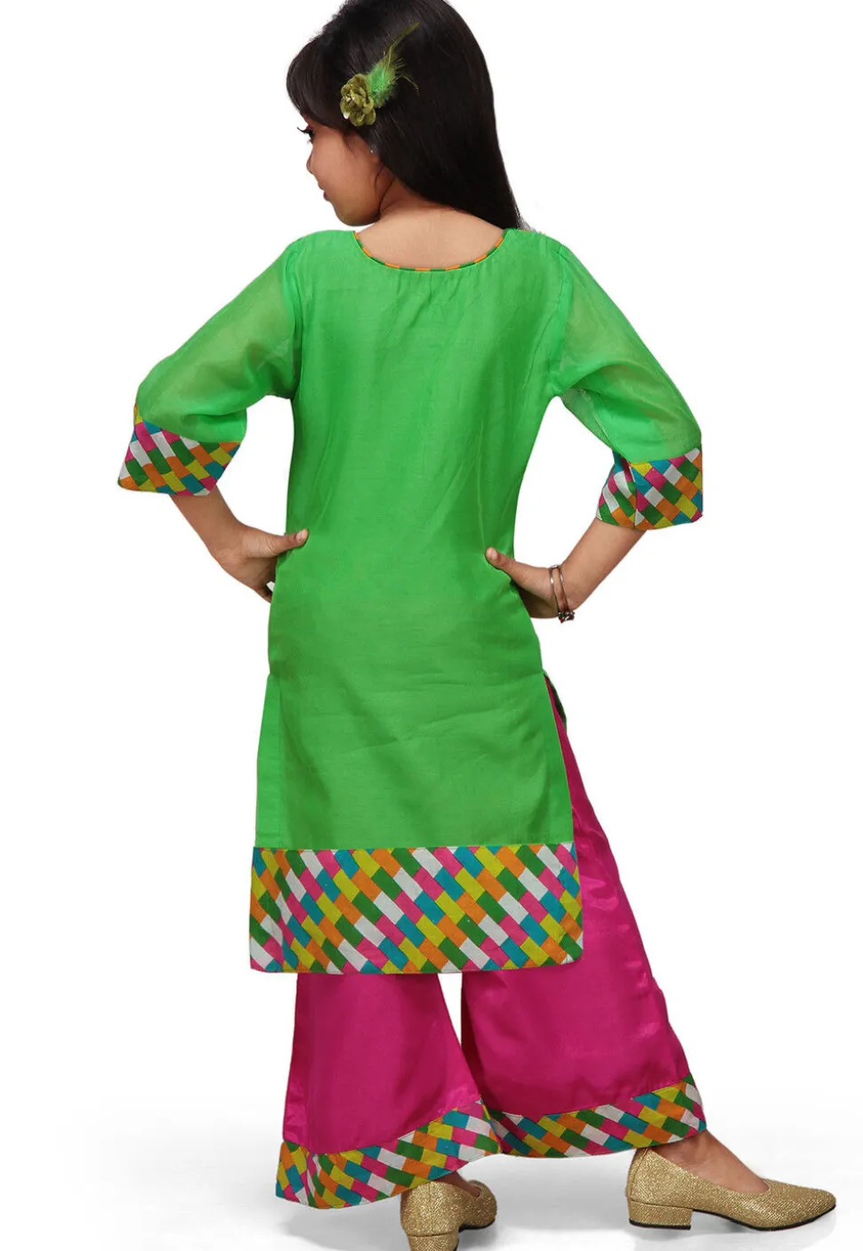 Plain Chanderi Salwar Set in Green