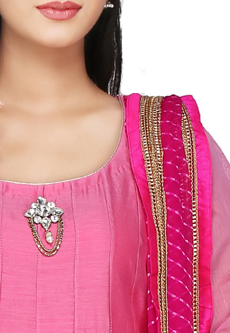 Plain Chanderi Silk Anarkali Suit in Pink