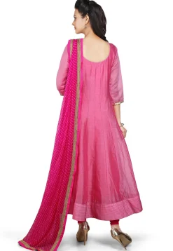 Plain Chanderi Silk Anarkali Suit in Pink