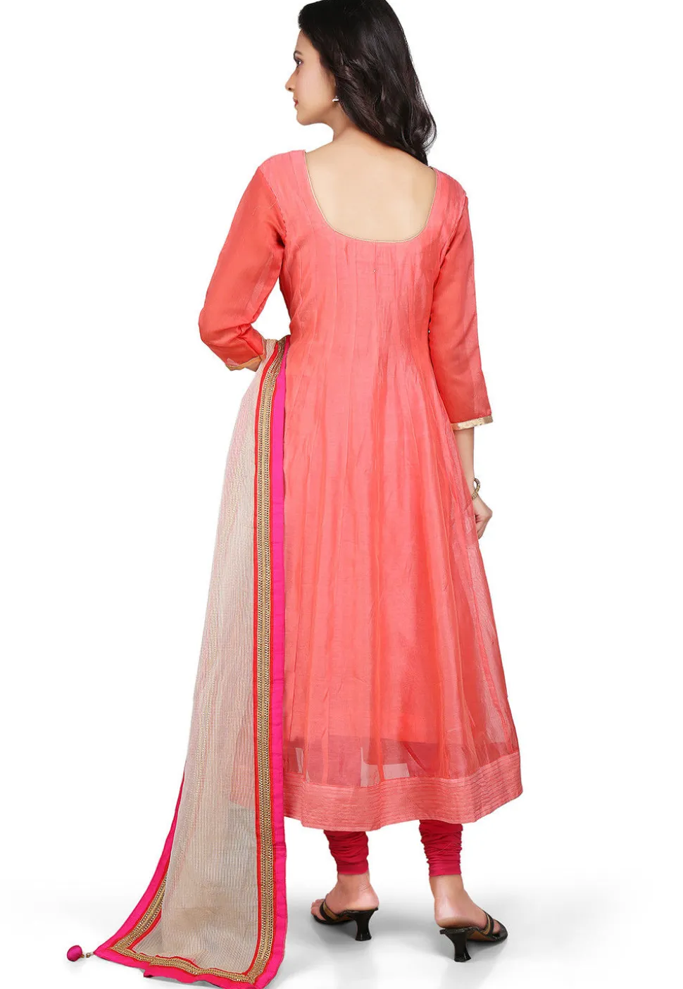 Plain Chanderi Silk Anarkali Suit in Peach