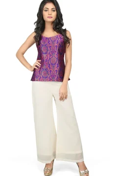 Plain Chanderi Silk Palazzo in Off White