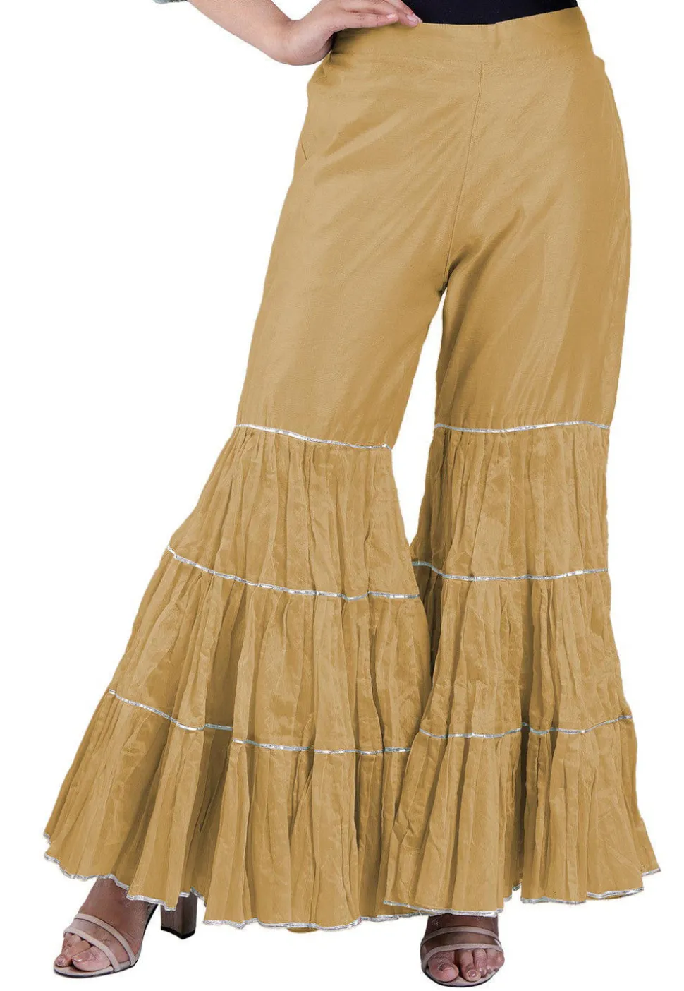Plain Chanderi Silk Sharara in Light Mustard