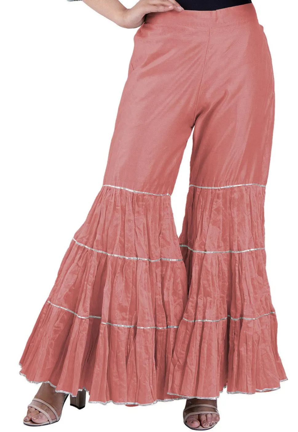 Plain Chanderi Silk Sharara in Peach