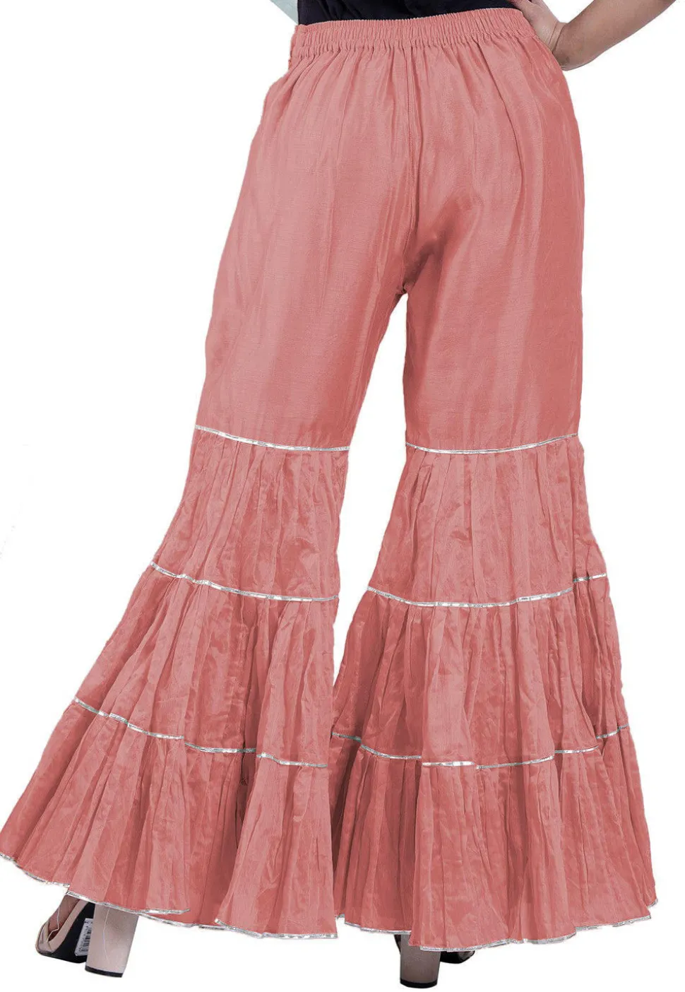 Plain Chanderi Silk Sharara in Peach