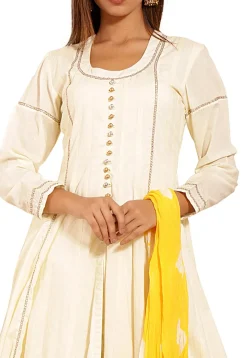 Plain Cotton A Line Suit in Off white
