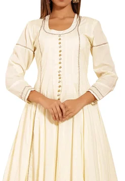 Plain Cotton Anarkali Kurta in Off white