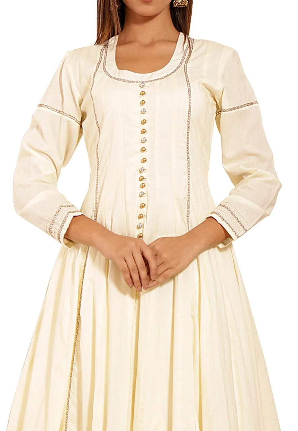 Plain Cotton Anarkali Kurta in Off white