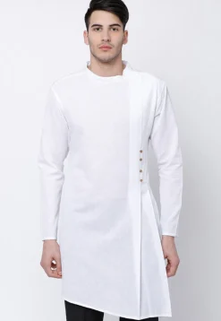 Plain Cotton Asymmetric Kurta in White
