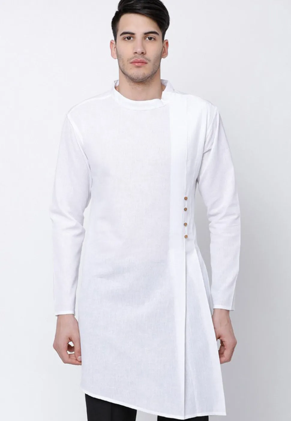 Plain Cotton Asymmetric Kurta in White