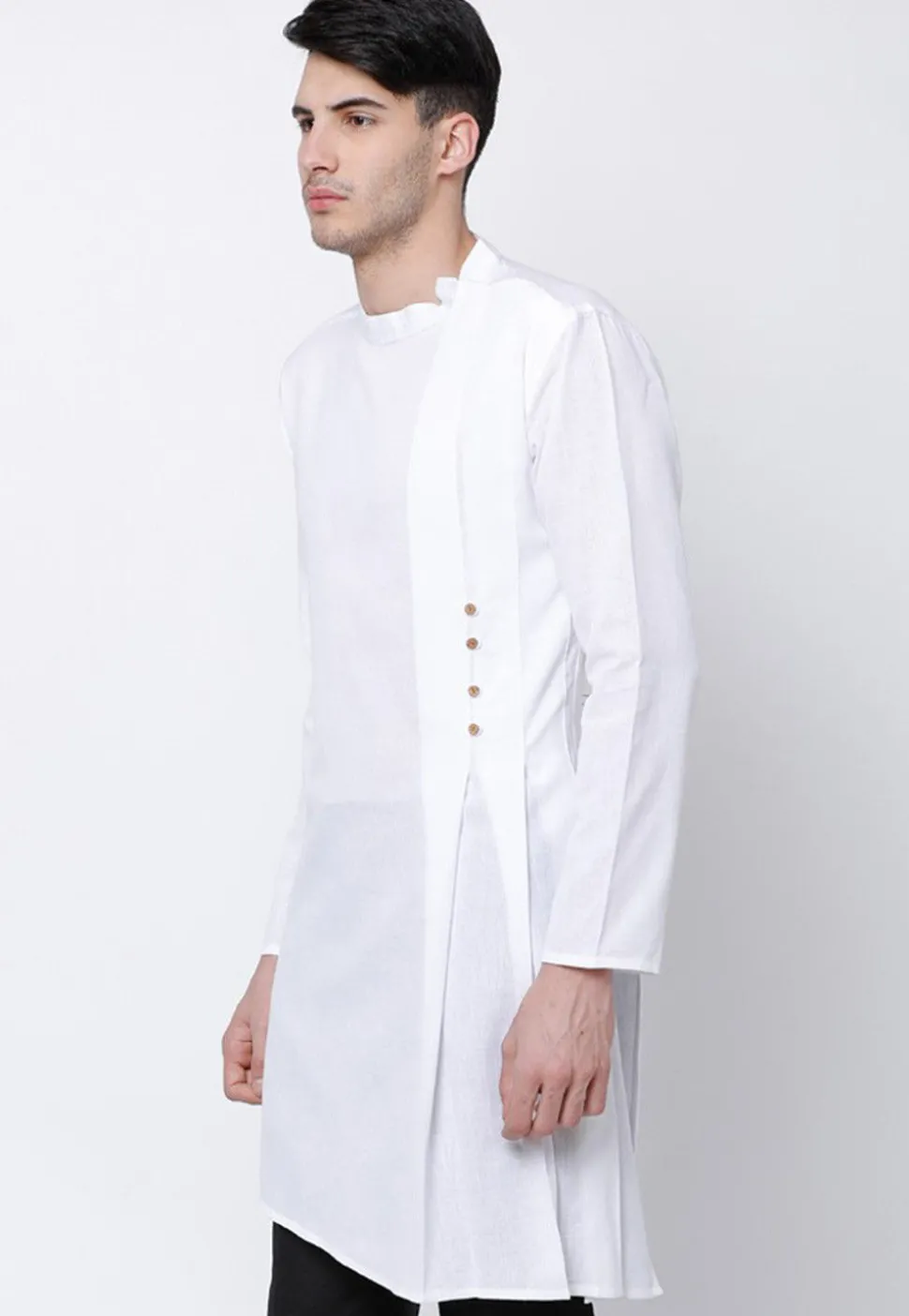 Plain Cotton Asymmetric Kurta in White