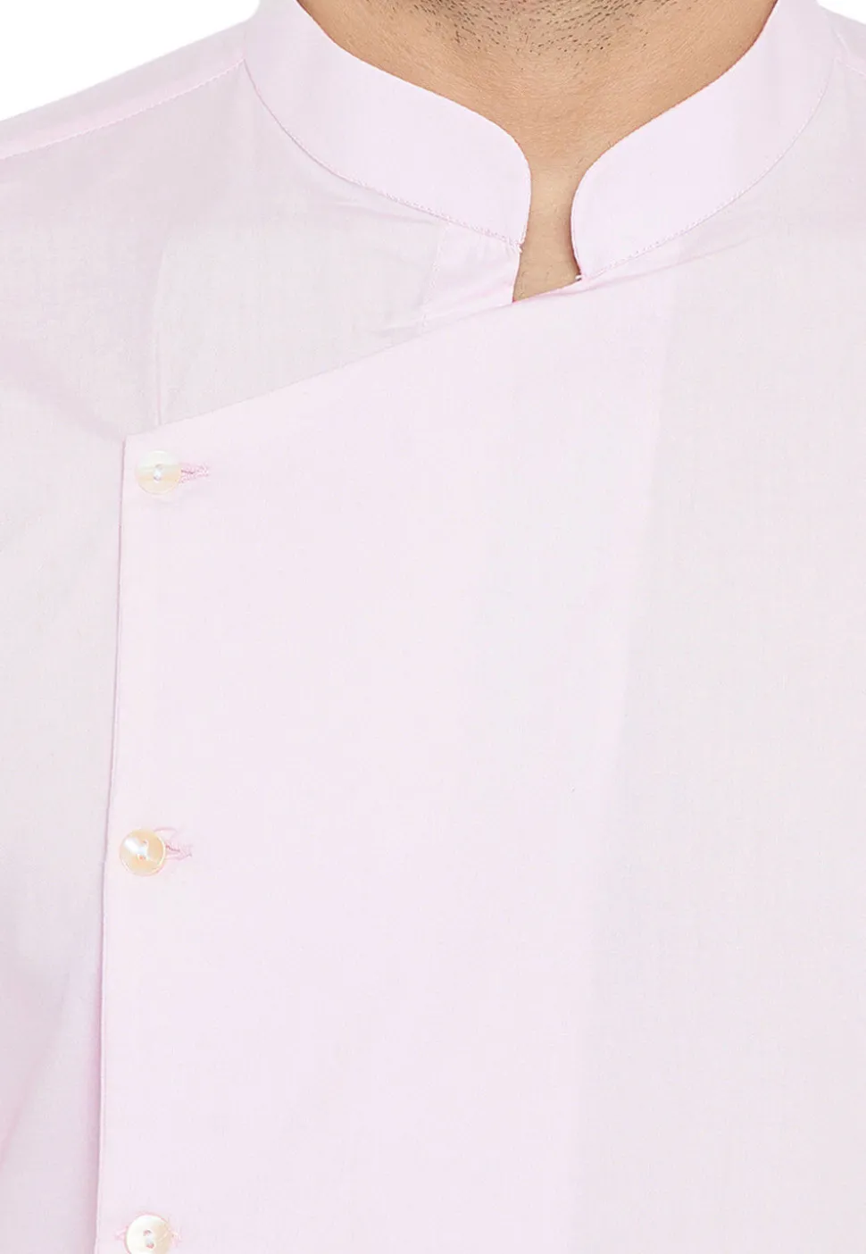 Plain Cotton Asymmetric Kurta Set in Baby Pink