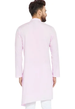 Plain Cotton Asymmetric Kurta Set in Baby Pink