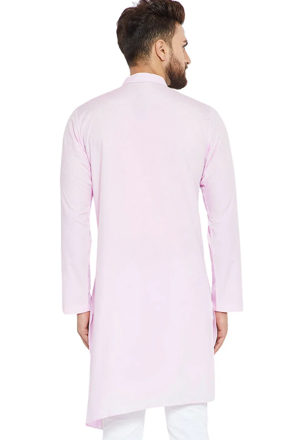 Plain Cotton Asymmetric Kurta Set in Baby Pink