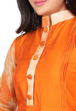 Plain Cotton Chanderi Long Kurta in Orange