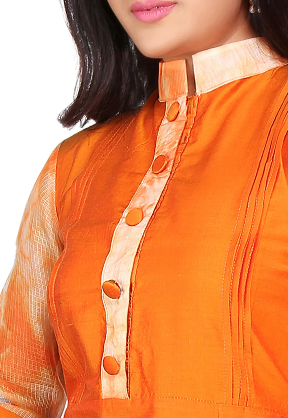 Plain Cotton Chanderi Long Kurta in Orange