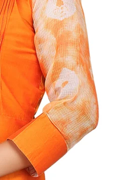 Plain Cotton Chanderi Long Kurta in Orange