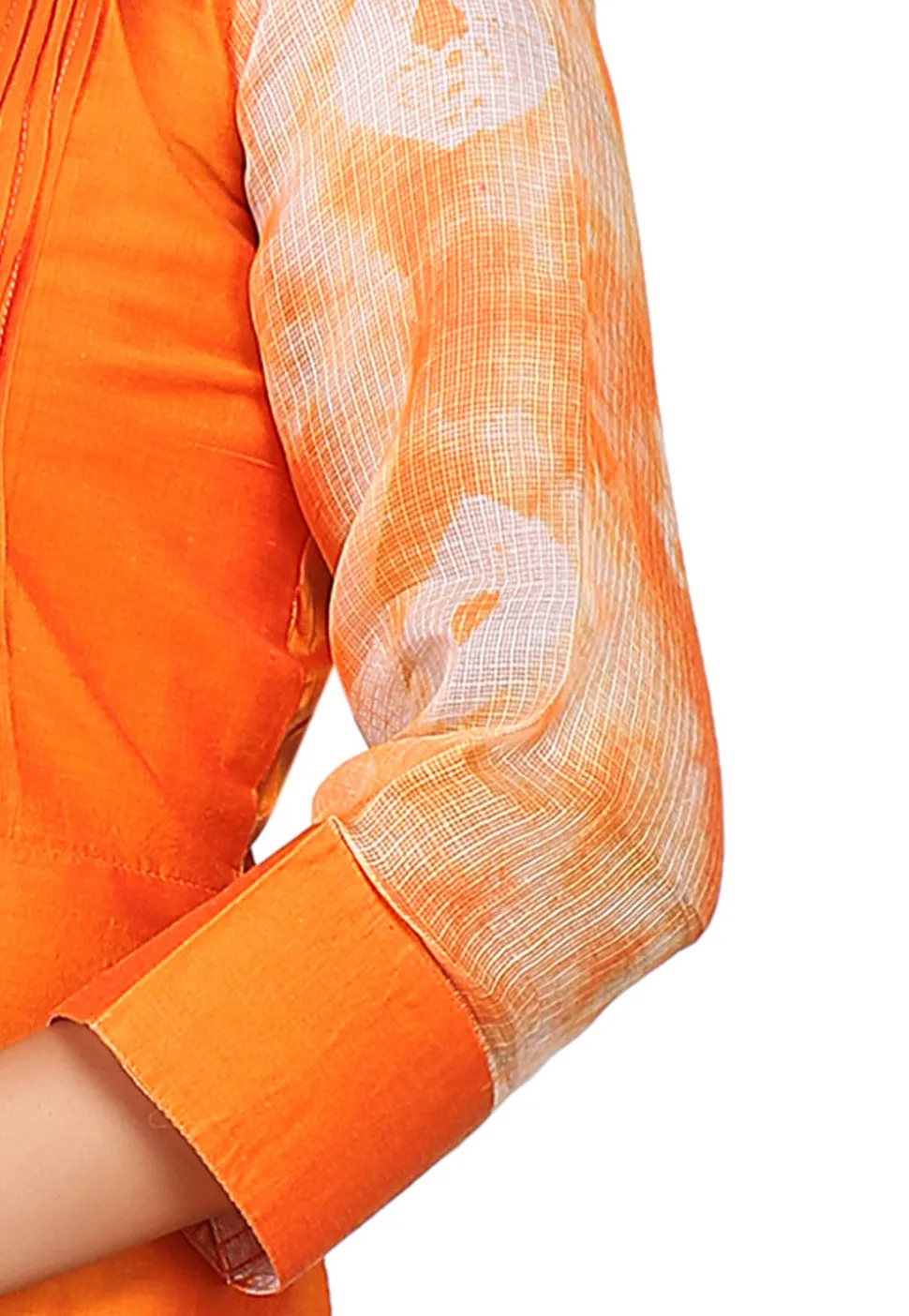 Plain Cotton Chanderi Long Kurta in Orange