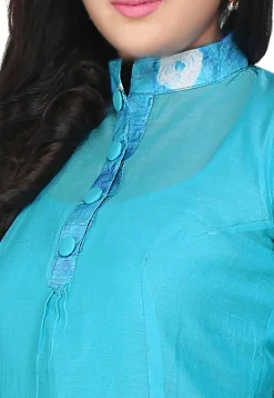 Plain Cotton Chanderi Long Kurta in Turquoise