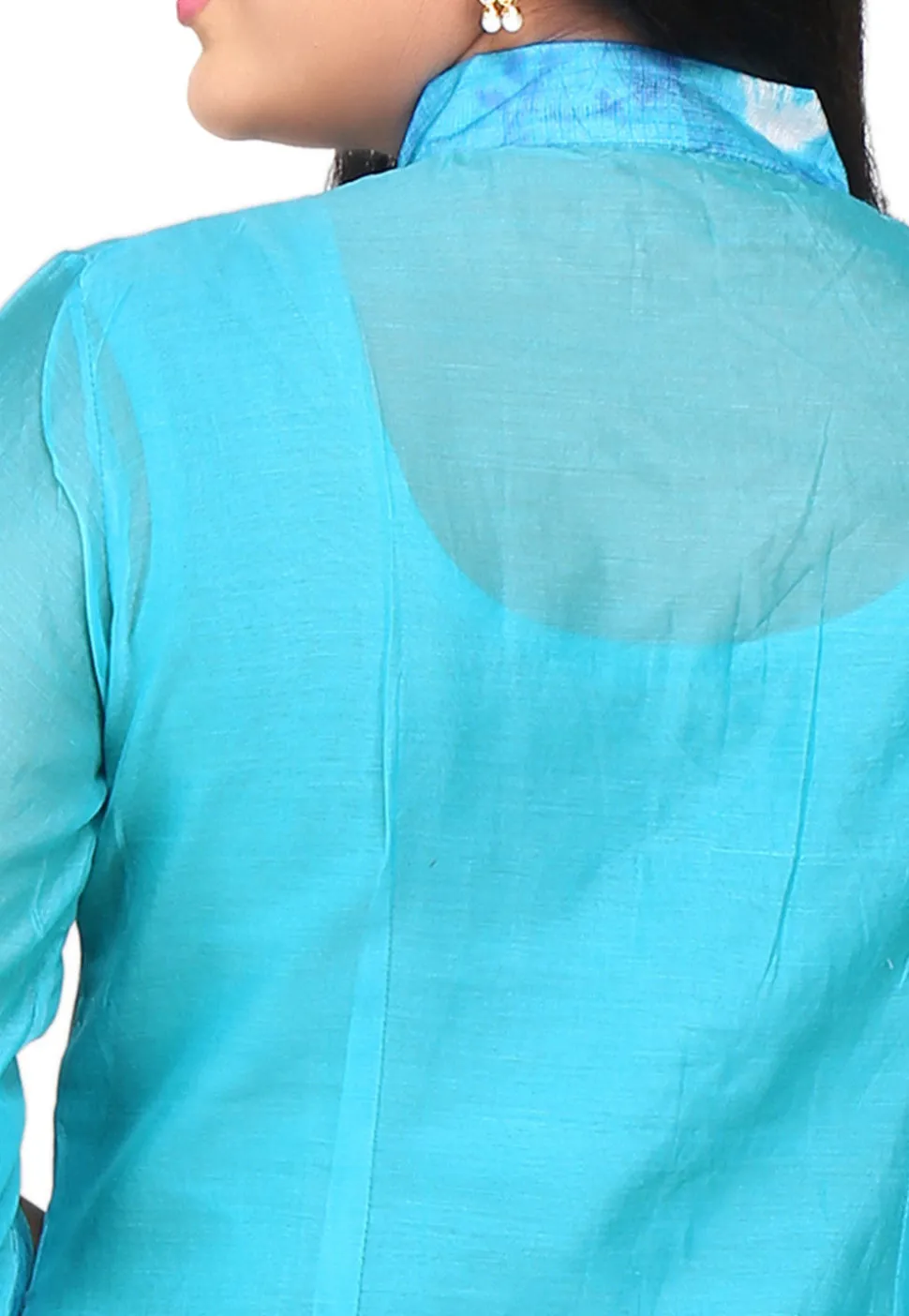Plain Cotton Chanderi Long Kurta in Turquoise