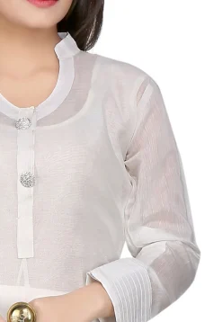 Plain Cotton Chanderi Long Kurta in White