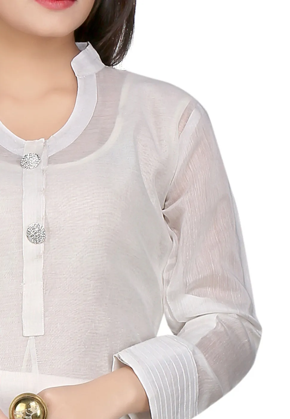 Plain Cotton Chanderi Long Kurta in White