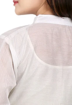 Plain Cotton Chanderi Long Kurta in White