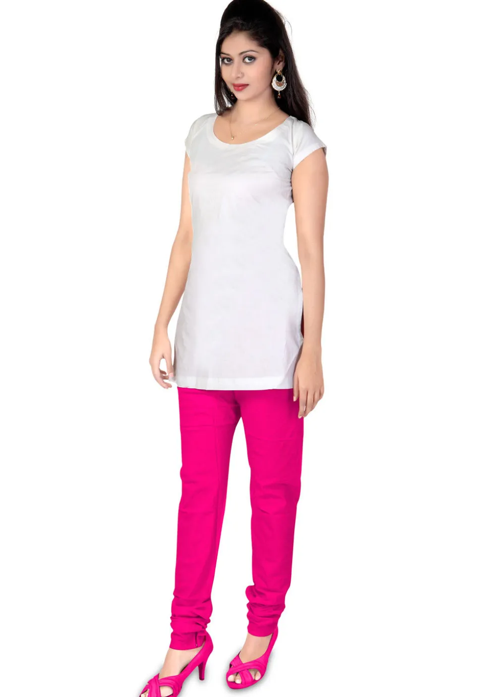 Plain Cotton Churidar in Fuchsia