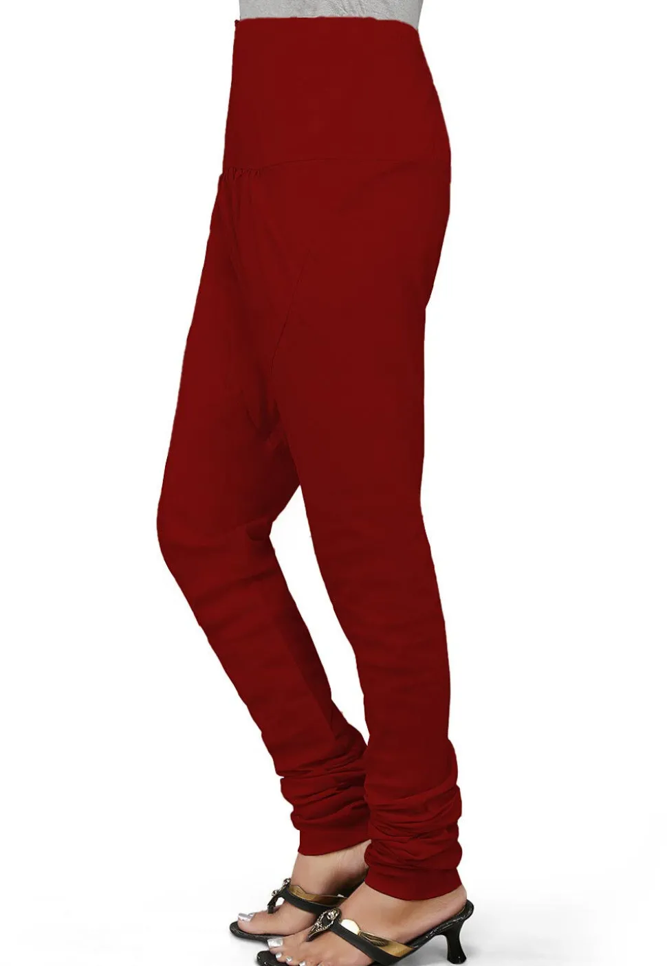 Plain Cotton Churidar in Maroon