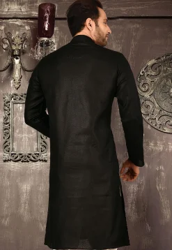 Plain Cotton Kurta in Black