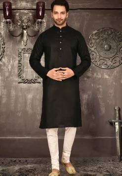 Plain Cotton Kurta in Black
