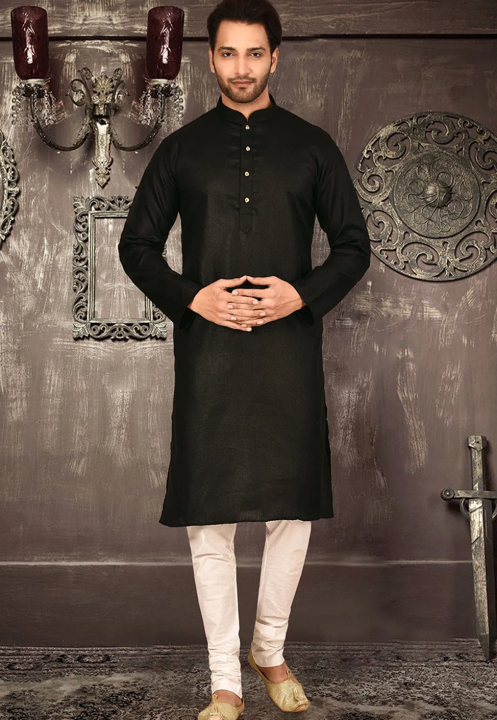 Plain Cotton Kurta in Black