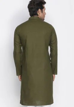 Plain Cotton Kurta in Dark Olive Green