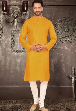 Plain Cotton Kurta in Mustard