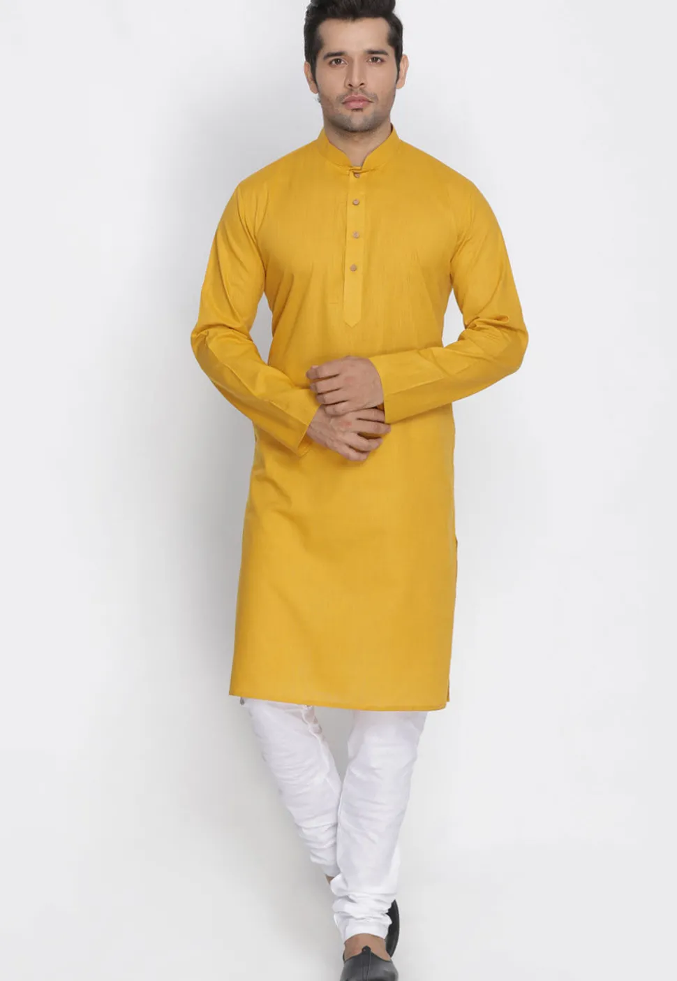 Plain Cotton Kurta in Mustard