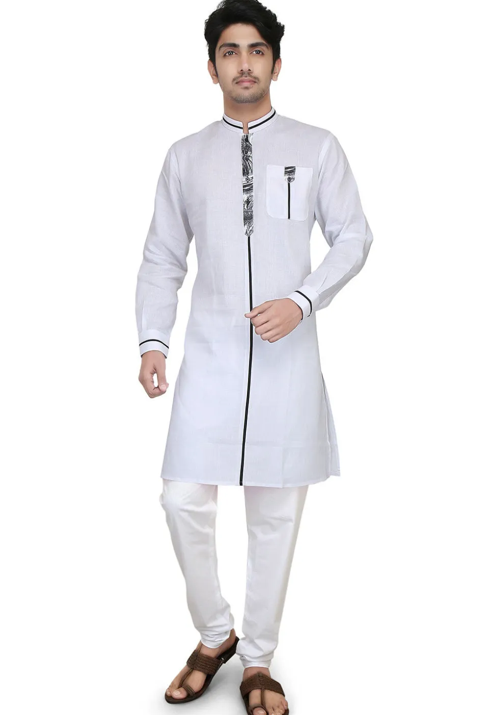 Plain Cotton Kurta Set in White