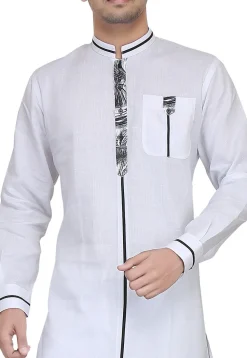 Plain Cotton Kurta Set in White