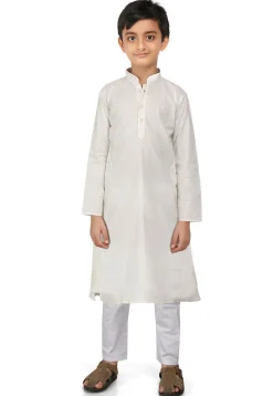 Plain Cotton Kurta Set in Off White