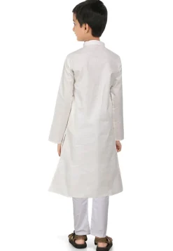 Plain Cotton Kurta Set in Off White
