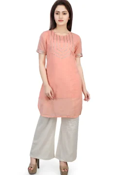 Plain Cotton Mulmul Kurti in Peach