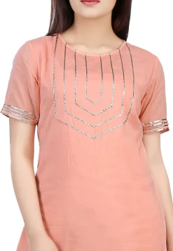 Plain Cotton Mulmul Kurti in Peach