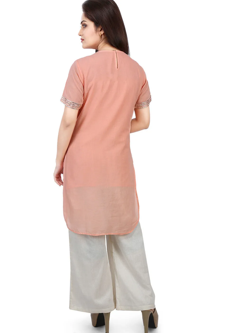 Plain Cotton Mulmul Kurti in Peach