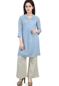 Plain Cotton Mulmul Kurti in Sky Blue