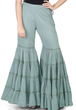 Plain Cotton Mulmul Sharara Style Pant in Grey