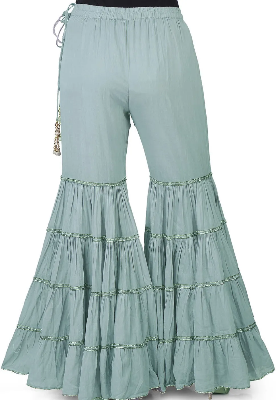 Plain Cotton Mulmul Sharara Style Pant in Grey