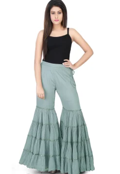 Plain Cotton Mulmul Sharara Style Pant in Grey