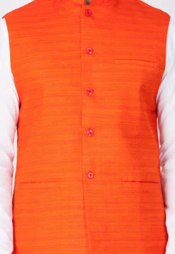 Plain Cotton Nehru Jacket in Orange