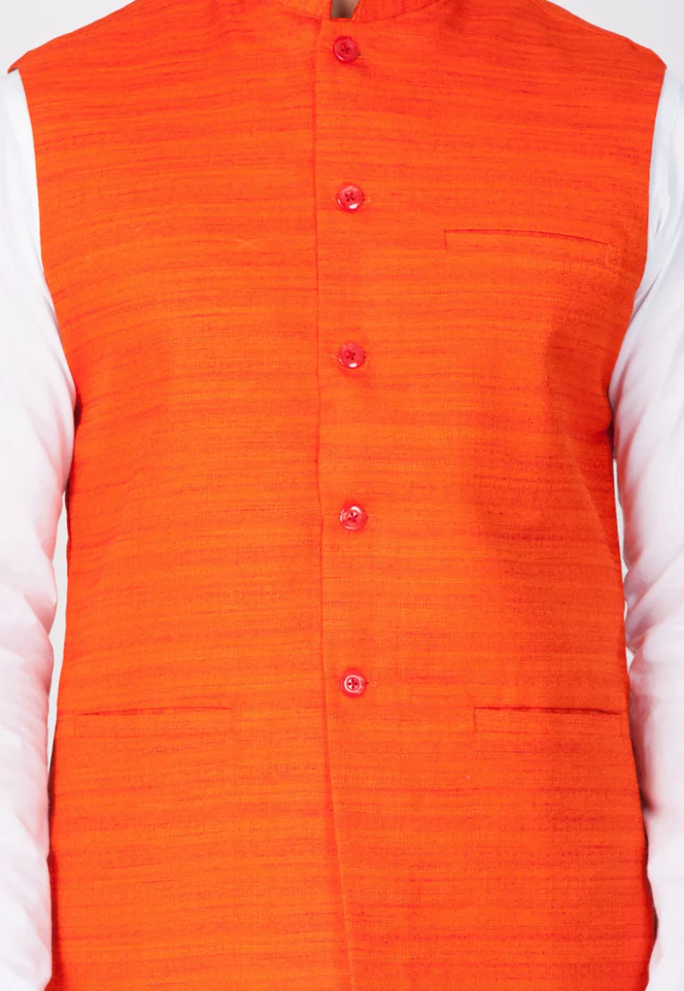 Plain Cotton Nehru Jacket in Orange