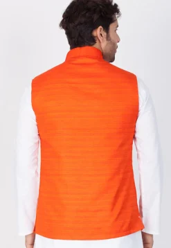 Plain Cotton Nehru Jacket in Orange