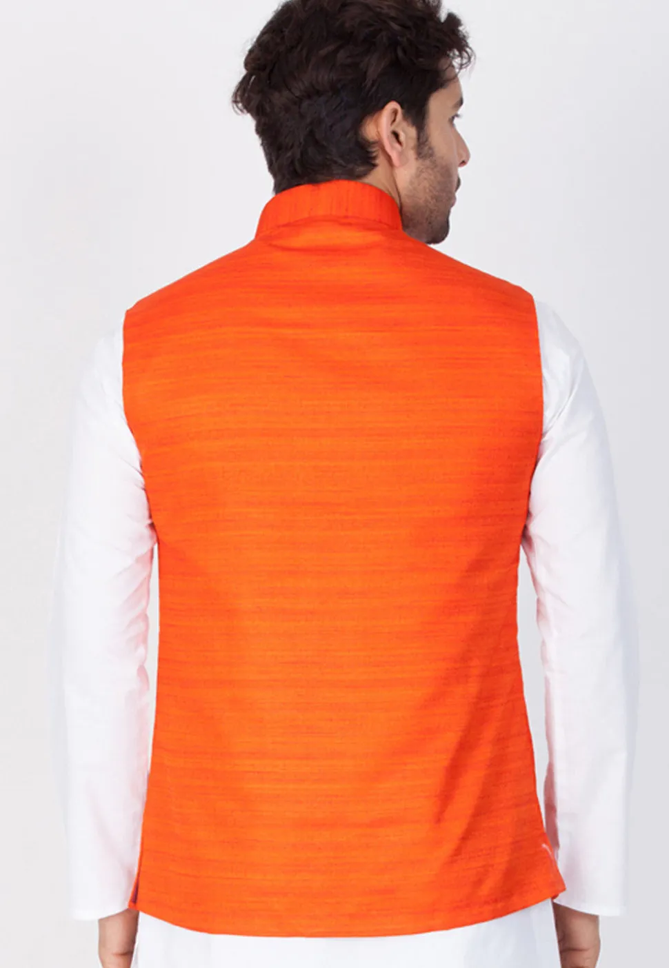 Plain Cotton Nehru Jacket in Orange